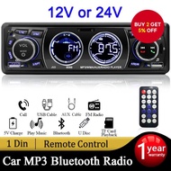 1DIN Car Radio Bluetooth Audio Stereo 12/24V MP3 Player 5V Charging FM Radio/AUX/USB/TF Card Playbac