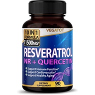 VEGATOT 10 in 1 High Strength Resveratrol 11,500MG with Quercetin Healthy Aging Immune Brain Boost,90 Capsules