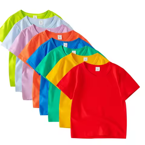 2025 Summer Children's T Shirt Candy Color 100%Cotton T-Shirts For Boys Girls Baby Blank Clothes Kid