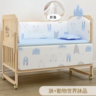 嬰兒床 Baby Bed（實木無漆）歐式多功能寶寶床搖籃床拼接兒童床【床+床品五件套（動物樂園】100*56cm外徑104*60cm#H099034259