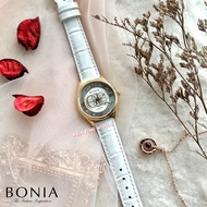 [Original] Bonia BNB10770-2213 Elegance Sapphire Women Watch with Silver Dial White Genuine Leather 