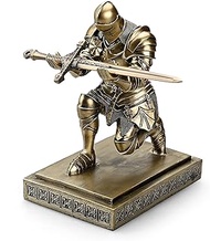 Amoysanli Medieval Armored Warrior Knight Pen Holder Desk Organizers and Accessories Resin Pencil Holder Paperweight as Gift with a Cool Letter Opener for Desk (Bronze)