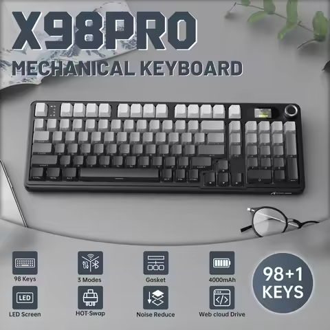 Attack Shark X98 Pro Gaming Mechanical Keyboard 98 Keys Tri-Mode Bluetooth Screen CNC Knob Hot-Swap