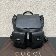 GUCCI古馳Bamboo Sac黑色壓印Logo竹節鎖扣 後背包