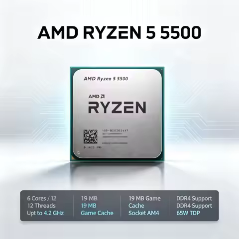 AMD Ryzen 5 5500 R5 5500 3.6 GHz 6-Core 12-Thread Desktop CPU 7NM L3=16M 100-000000457 Socket AM4 bu