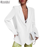 ZANZEA Women Vintage Daily Decorative Pocket Flaps Satin Oversize Blazer