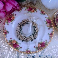 英國骨瓷皇家阿爾巴特Royal Albert 22k鑲金鄉村玫瑰花大蛋糕盤