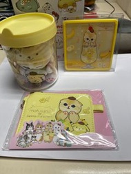 7-11 Mofusand X Sanrio 布甸狗 卡套+杯墊+ 玻璃罐連公仔