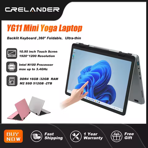 CRELANDER Mini Laptop 10.95 "Touch Screen Intel N100 CPU Windows 11 512GB M2 SSD 2 IN 1 Notebook Poc