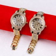 [Ready Stock] Round Roman Diamond English Wrist Watch Female Ladies Alloy Bracelet Watch Set 9.1