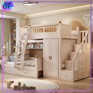 Bunk Bed Staggered Bed Bunk Bed All Solid Wood Thickened Staggered Bunk Bed Desk Bed Integrated（GT）