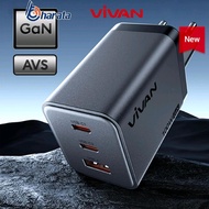 VIVAN GaN+AVS Charger GaN100 Black 100W USB-C*2+USB-A Fast Charger Macbook Pro