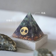 【紫晶、彩螢石】奧根水晶能量金字塔Orgonite 6x6cm
