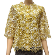 เสื้อลูกไม้เงาคอตตอน ซับในลินิน ผู้ใหญ่ อก 38" 40" 42" 44" 46" 48" 50" อินกะออย In Ka Oil สีทอง/ส้ม/