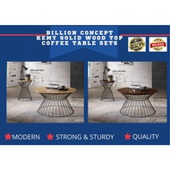 ~ READY STOCK~ BILLION CONCEPT~ KEMY SOLID WOOD TOP + METAL LEG MODERN COFFEE TABLE + SIDE TABLE (SET)