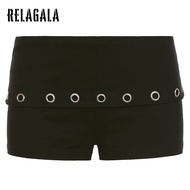 RELAGALA Women's 2026 New Solid Color Fashion Low Waist Metal Causal Shorts
