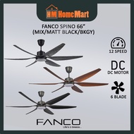 (FREE GIFT) FANCO SPINO 66" DC Motor Remote LED Ceiling Fan (Mbk/Mix/Bkgy) (5 Years Warranty)