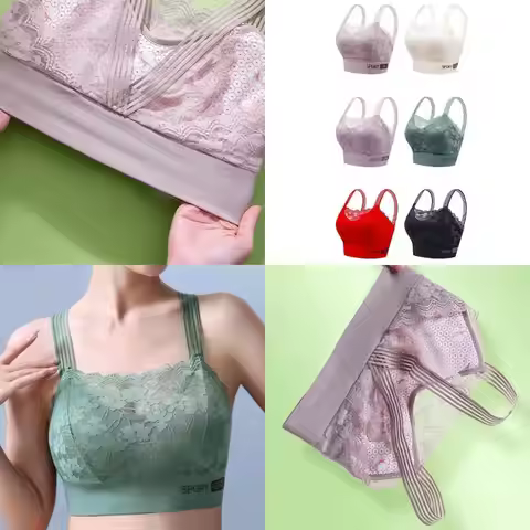 31BF Flower Lace Sports Bra Underwire Cami Bralette With Breathable Nylon Fabric