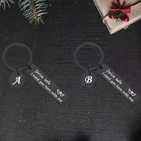 Cute 26 Letter Drive Safe I Need You Here with Me Keychain Pendant Boyfriend Husband Drive Safe Key 