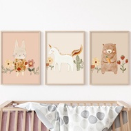 Bear Duck Rabbit Unicorn Alpaca Rainbow Tulip Sun Poster Minimalist Canvas Painting Wall Pictures