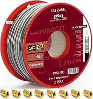 LOKMANN Black 25 m Pure Copper KU 135 dB 5-Way Shielded Coaxial Cable Coaxial Satellite Cable Antenn