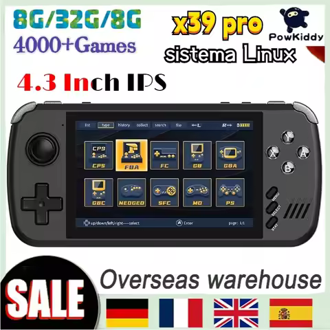 X39Pro 4.3Inch IPS Screen Retro Video Game Console Full Fit Screen 854*480 PS1 Wired Controllers Ext