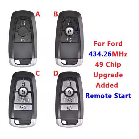 AK018119 434.26MHz For Ford 15K601 Smart Remote Key 49 Chip HITAG PRO 4 Button Remote Start HS7T-15K
