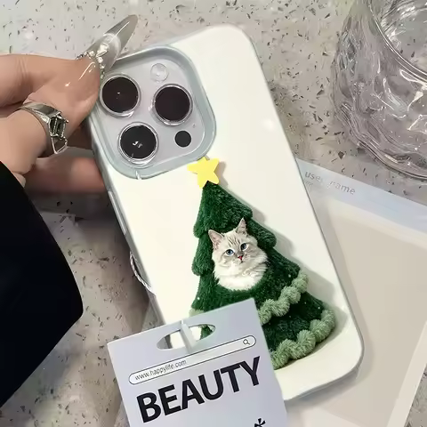 Cat Phone Case Cute Christmas Tree Ragdoll Cat Print Phone Cover For Phone Case for iPhone 17 Pro, 1