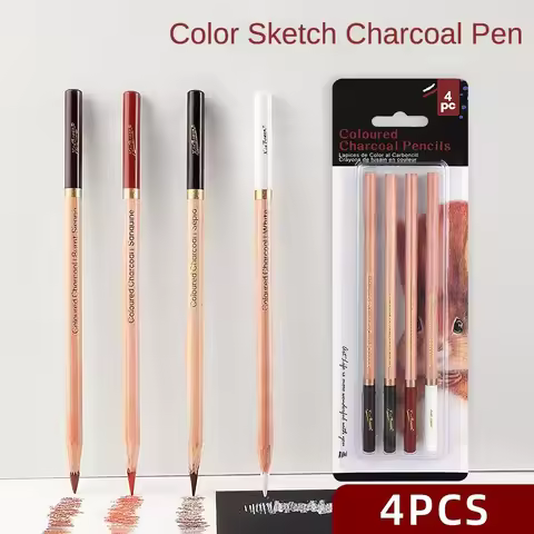 4-piece Color Sketch Charcoal Pen Set Art Student Sketch Drawing Art Supplies Easy to Color Highligh
