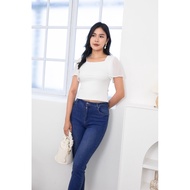 BACK IN STOCK MADEBY3INUTE Anders Square Neck Basic Ribbed Top in White