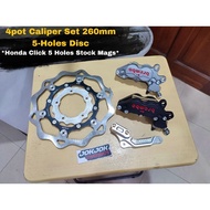 HONDA CLICK 260mm 5 Holes Disc 4pot Caliper Set (*For Click Stock Mags na 5 Holes*)