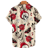 Fashion Skull Halloween Print Men's Shirt Street Trend Harajuku Lapel Top Hip Hop Punk Style Oversiz