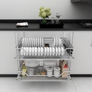 HY&amp; Thickened Cabinet Basket Stainless Steel Kitchen Drawer-Styled House Dish Rack Dish Basket Double-Layer Buffer Dampi