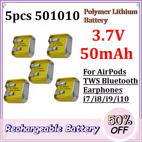 5pcs 501010 3.7V 50mAh Polymer Lithium Battery for AirPods TWS Bluetooth Earphones i7/i8/i9/i10 Rech