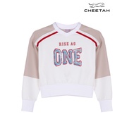 Cheetah Kids Girl Loose Fit Cotton Blend Long Sleeve Raglan V Neck Sweatershirt - CJG-60220