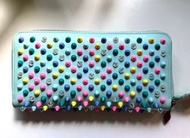 Christian Louboutin pastel baby blue Panettone long wallet neon multicolour spikes