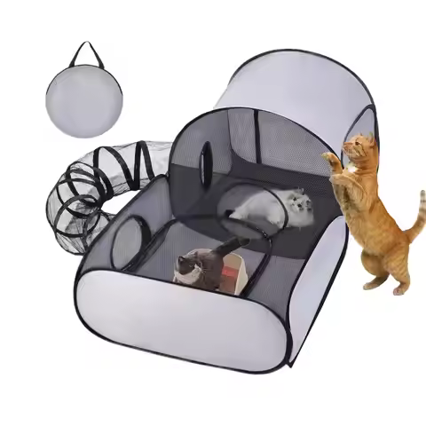 2025 Dog Fence With Surrounding Tunnel, Outdoor/indoor Cat Fence With Breathable Soft Edges, Cat Fen