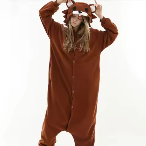High Quality Adult Kigurumi Teddy Brown Bear Onesies Animal Pajamas Cosplay Costume Party Jumpsuits
