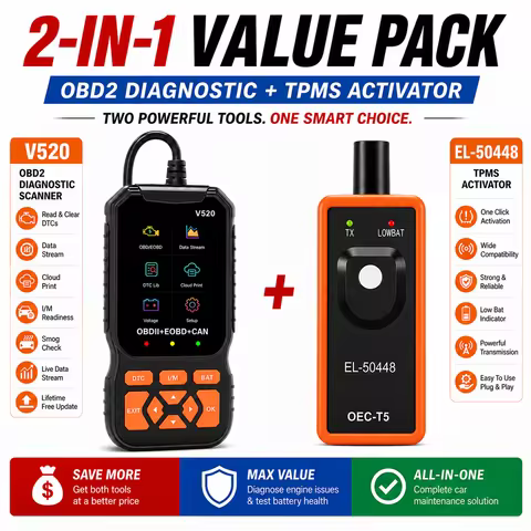 V520 Obd2 Scanner & El-50448 Tpms Relearn Tool Kit 2 Pcs, Obdii Code Reader Eraser, Tire Pressure Se