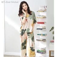 【pajamas】 Korean Floral Cotton Pajamas Set Plus Size Women's Pyjamas Summer Short Sleeve Sleepwear Baju Tidur Perempuan