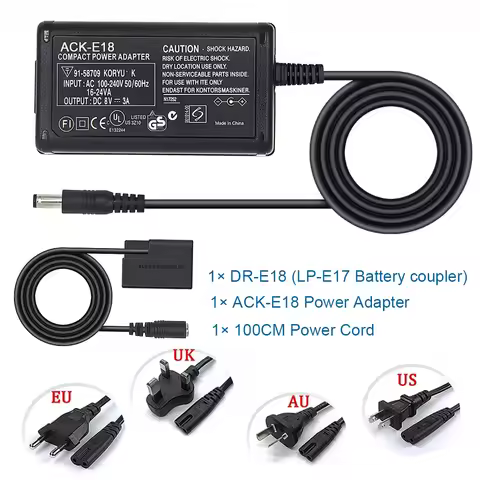 ACK-E18 ACKE18 AC Power Adapter LP-E17 DR-E18 for Canon Cameras EOS 77D 200D 750D T6i 760D T6s T7i 8