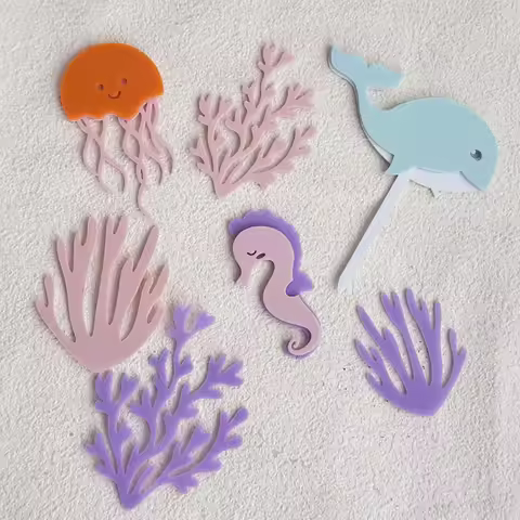 7pcs Birthday Cake Decoration Ocean Cake Toppers Baby Shower Whale Seagrass Cupcake Topper Kids Birt