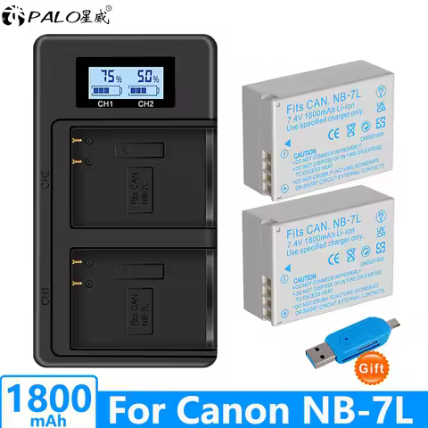 NB-7L NB7L Camera Battery+LCD Dual USB Charger with type-C Port for Canon PowerShot G10 G11 G12 SX30