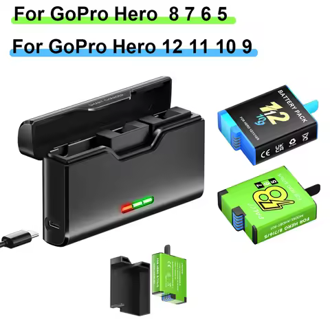 2000mAh Battery For GoPro Hero 12 11 10 9 Camera Battery with 3-Slots LED Charger For GoPro 8 7 Hero