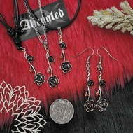 Bloody Rose Drop Valentine Necklace Earrings Gothic Grunge