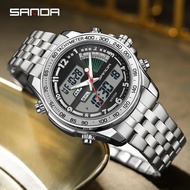 Sanda นาฬิกานาฬิกาปลุกแฟชั่นสายเหล็กอเนกประสงค์กันน้ำสำหรับเยาวชน SD3307-1นาฬิกาข้อมือสำหรับผู้ชาย