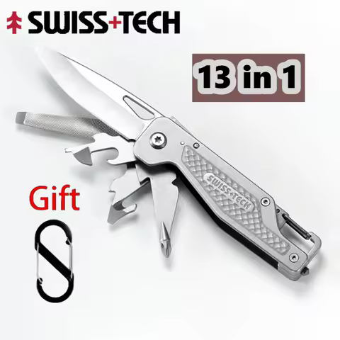 Swiss Tech 13 In 1 Folding Multitool Pocket Knife Scissors Saw Multi-functional EDC Combination Tool