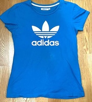 二手  adidas originals 愛迪達 三葉草 女生 短袖T恤 logo 基本款 藍色