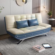 東西物聚 - 包安裝送貨-多功能可摺疊梳化床 沙發床 青藍色-超纖皮- 1.2*1.2米（單人座-海綿款） 小戶型簡約現代單雙三人沙發椅 伸缩床 單人床 雙人床 三人床 摺疊床