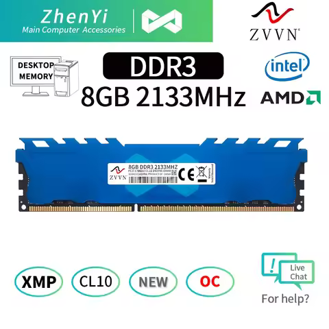 8GB DDR3 2133MHz OC PC3-17000 CL10 240Pin DIMM Desktop Memory XMP RAM ZVVN Blue